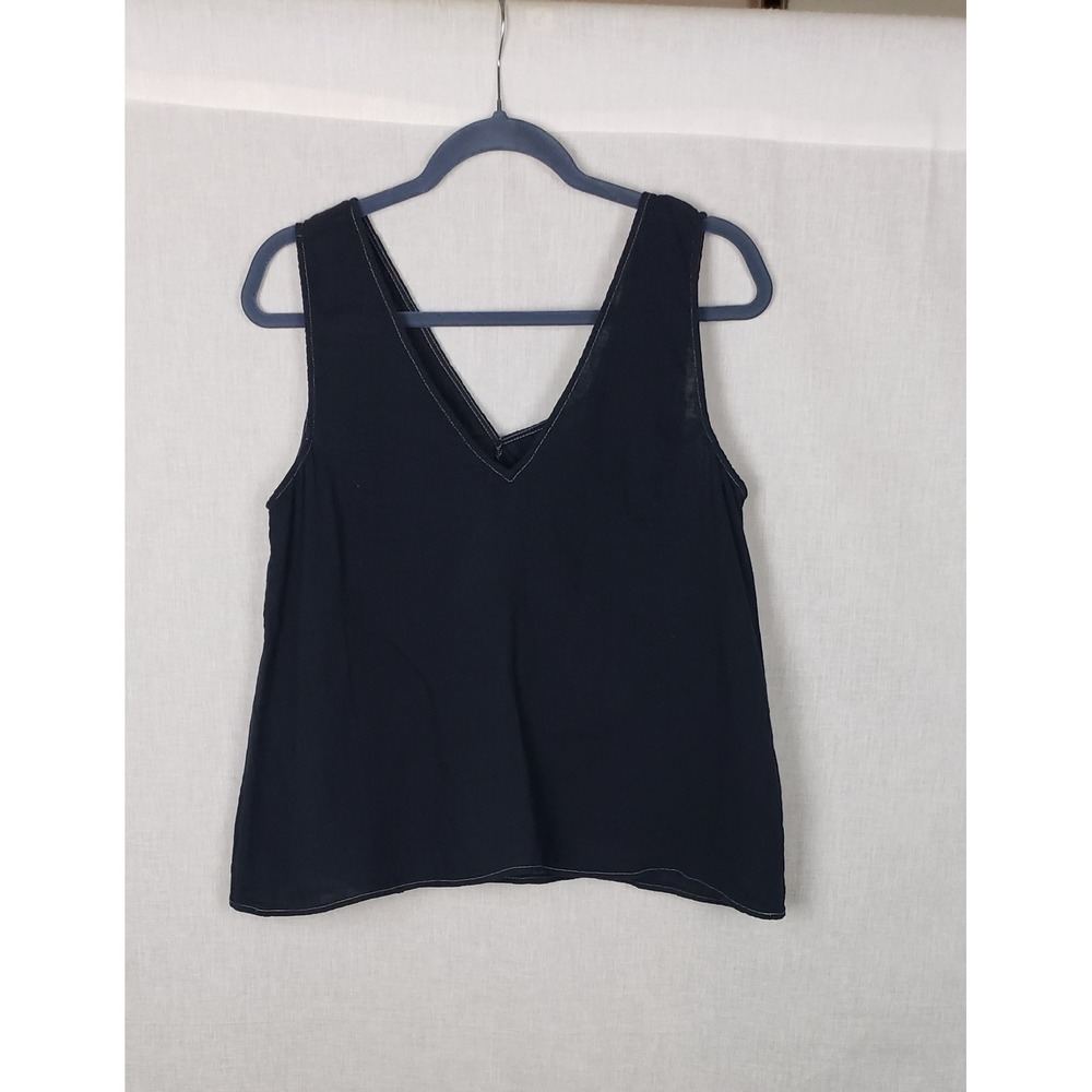 Johnny Was Calme Drape Tank Top Dark Navy M 100% Cotton Lightweight Spring